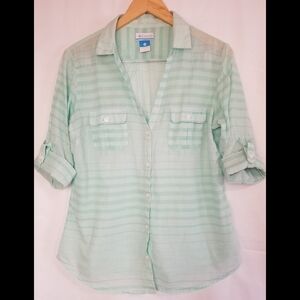 Columbia Mint Green Light Weight Striped Button-Up Shirt